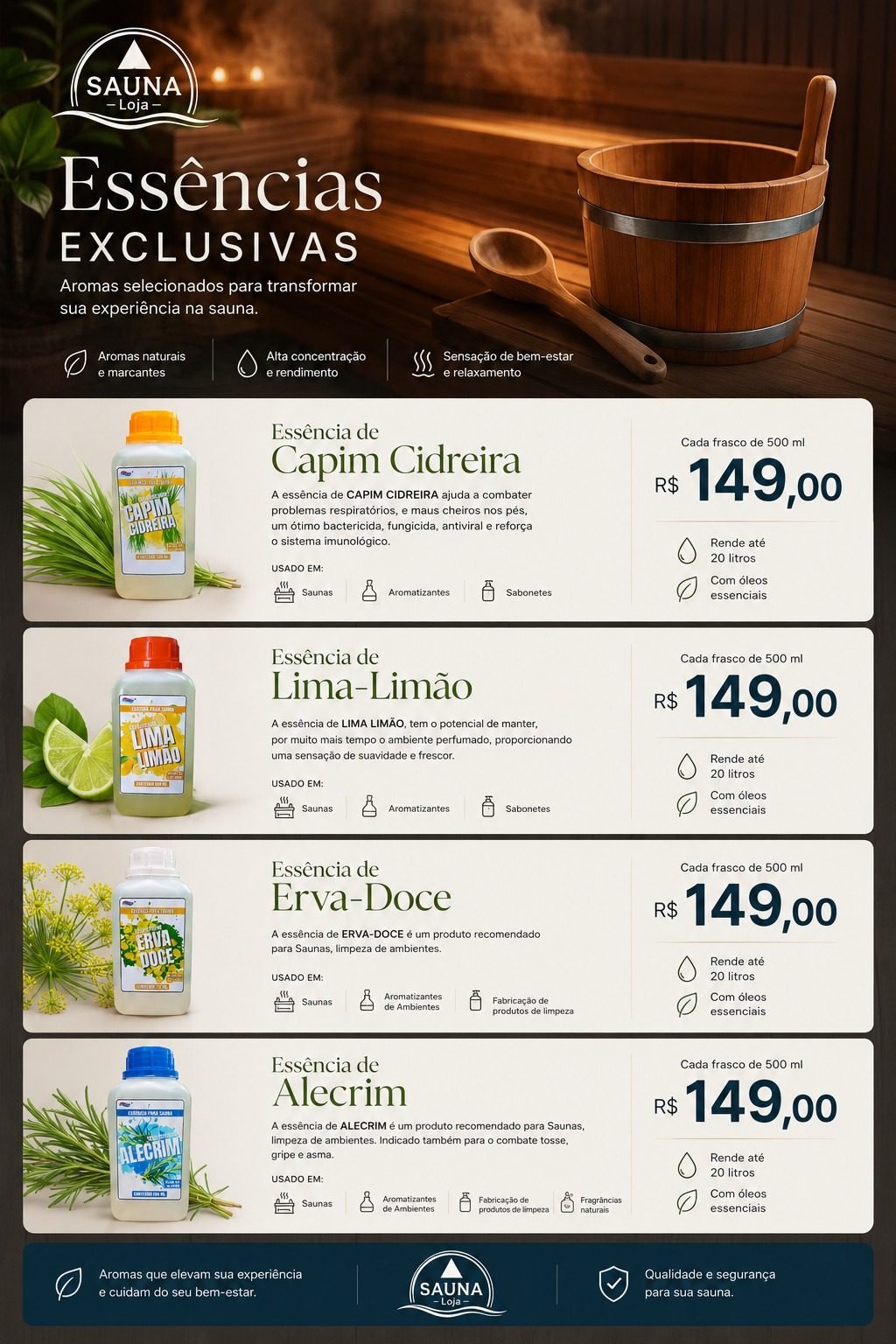 Linha de Essências exclusivas para sauna
