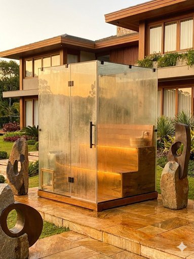 Cabine de sauna em área externa de residência