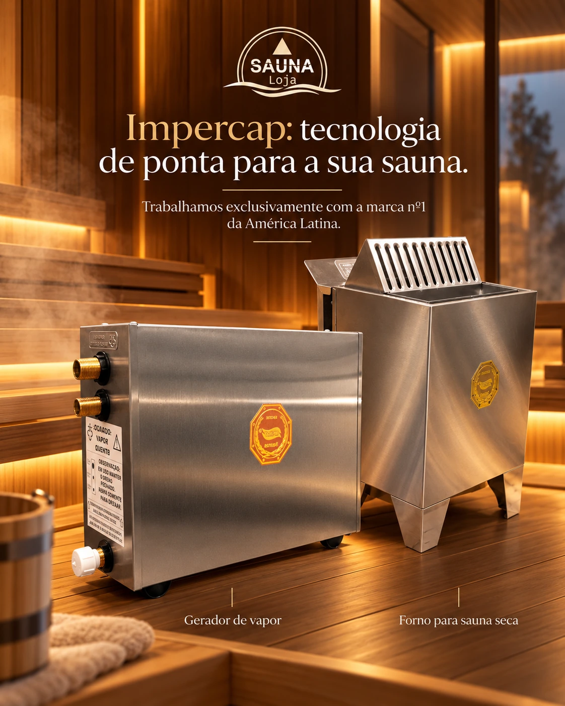 Impercap: tecnologia para sua sauna. Gerador de vapor e forno para sauna seca.